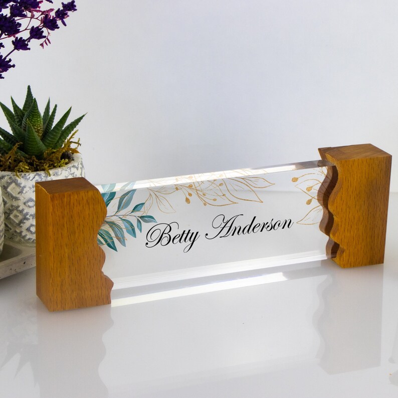 Desk Name Plates With Wooden Stand Personalized Name Plates Etsy