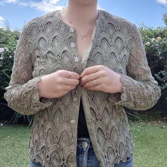 Vintage Green Lace Cardigan - Etsy