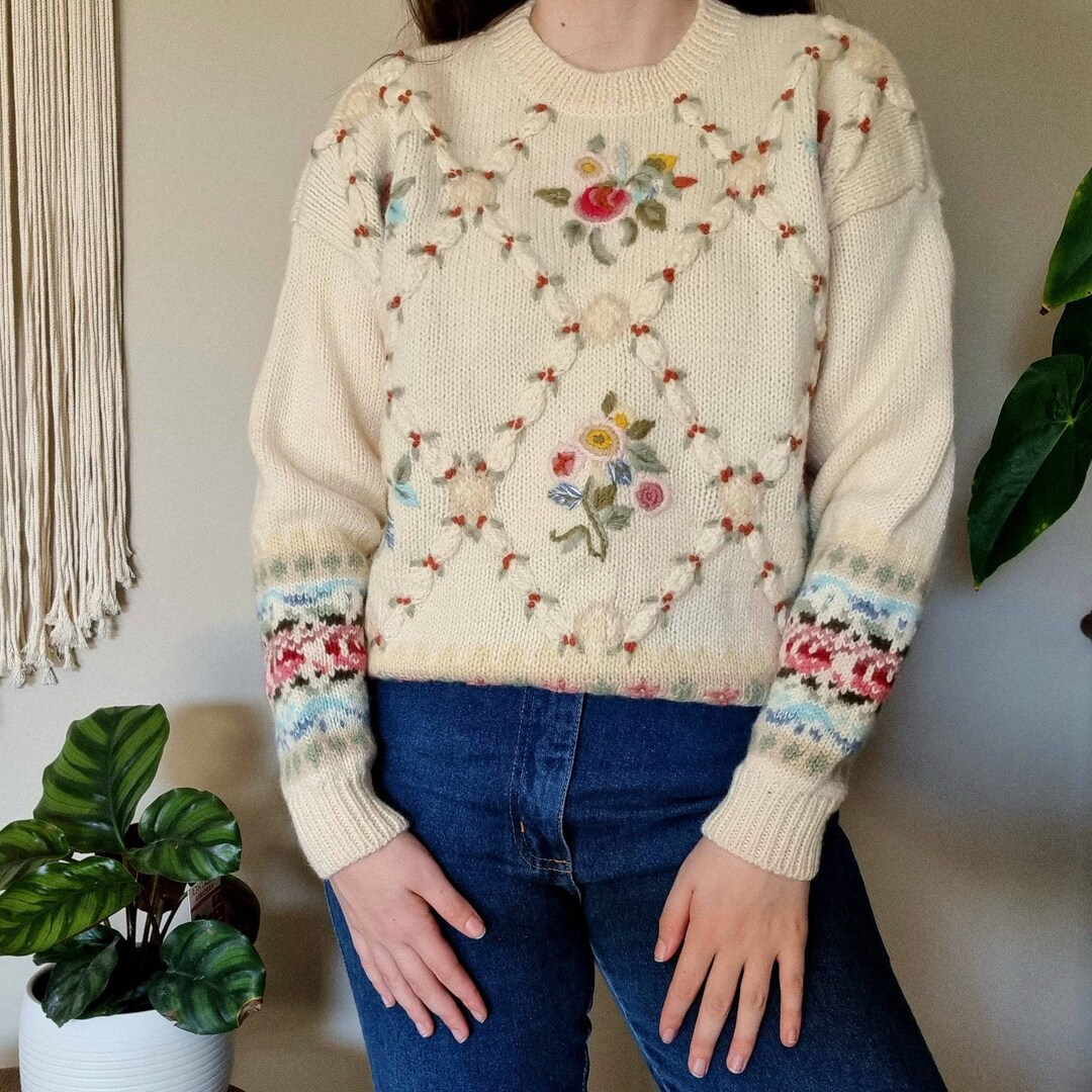 Vintage 3D Floral Embroidery Grandma Jumper Etsy Australia