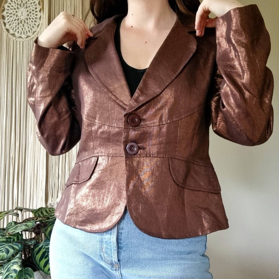 Y2K Foil Metallic Bronze Blazer Etsy