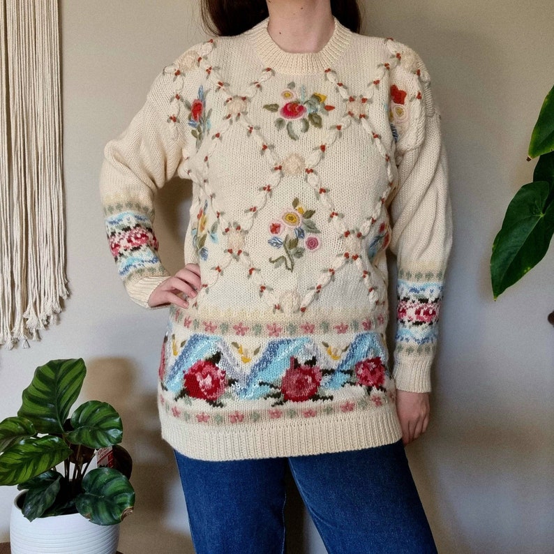 Vintage 3D Floral Embroidery Grandma Jumper Etsy Australia