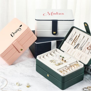 Personalised Vegan Leather Jewellery Case, Bridesmaid Gifts, Gift for Her, Organizer Box Ring Storage, Travel Jewelry Case, Birthday Gift