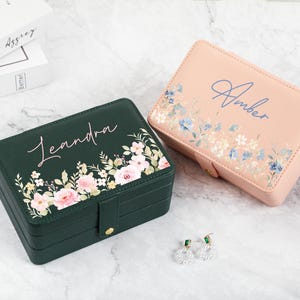 Personalised Vegan Leather Jewellery Case, Bridesmaid Gifts, Gift for Her, Organizer Box Ring Storage, Travel Jewelry Case, Birthday Gift