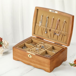 Personalized Walnut Jewelry Organizer Box, Engrave Jewelry Box, Wooden Jewelry Case, Gift for Women, Vintage Jewelry Box, Christmas Gifts
