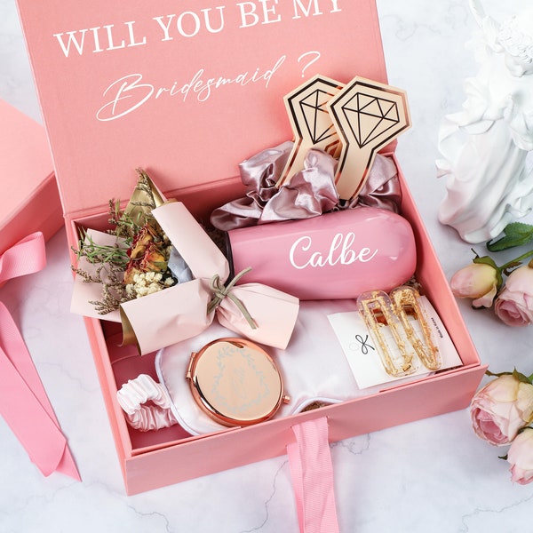 Gepersonaliseerde bruidsmeisje cadeauset, aangepaste verjaardag geschenkdoos, bruiloft geschenkdoos, roze Wil jij mijn bruidsmeisje voorstel geschenkdoos zijn