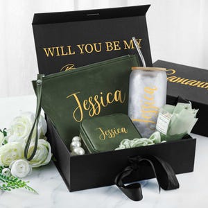 Gepersonaliseerde zwarte bruidsmeisje cadeauset, aangepaste jubileum geschenkdoos, huwelijksgeschenkdoos, wit Wil jij mijn bruidsmeisje voorstel geschenkdoos zijn