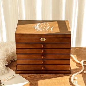 Personalized Walnut Jewelry Organizer Box, Engrave Jewelry Box, Wooden Jewelry Case, Gift for Women, Vintage Jewelry Box, Christmas Gifts