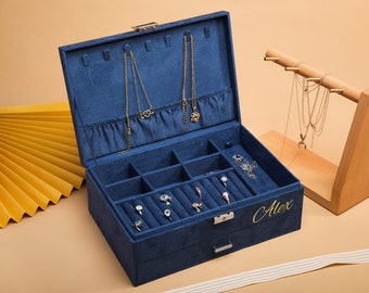 Caja de joyería personalizada, caja de joyería de viaje, caja de dama de honor, caja de almacenamiento de anillos de collar, organizador de joyas, monograma de boda, soporte de joyería