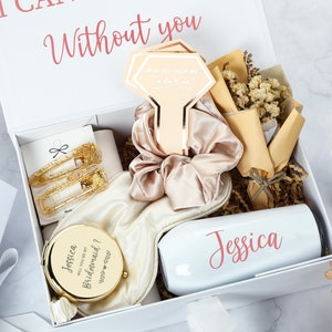 Conjunto de regalo personalizado para dama de honor, caja de regalo de aniversario personalizada, caja de regalo de boda, blanco ¿Serás mi caja de regalo de propuesta de dama de honor?