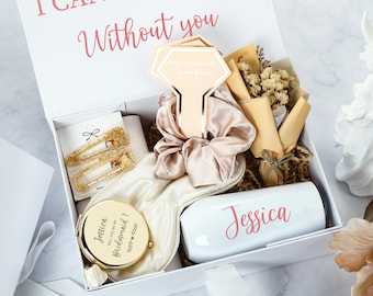 Set regalo personalizzato per damigella d'onore, confezione regalo personalizzata per anniversario, confezione regalo di nozze, bianco Sarai la mia confezione regalo per proposta di damigella d'onore