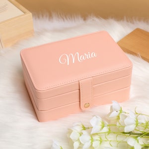 Portagioie a 2 strati, Portagioie per pelle, Portagioie personalizzato, Organizzatore di gioielli da viaggio, Regalo da damigella d'onore, Regalo per sua mamma moglie