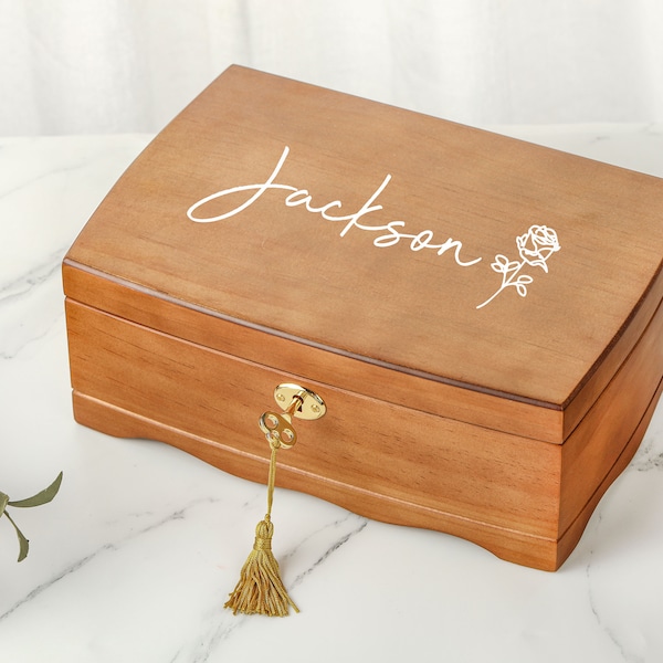 Personalized Walnut Jewelry Organizer Box, Engrave Jewelry Box, Wooden Jewelry Case, Gift for Women, Vintage Jewelry Box, Christmas Gifts
