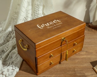 Caja de joyería vintage, caja de joyería grande, caja de joyería de ante, regalo para las mujeres ella, caja de joyería personalizada, regalo de boda, regalo del día de las madres