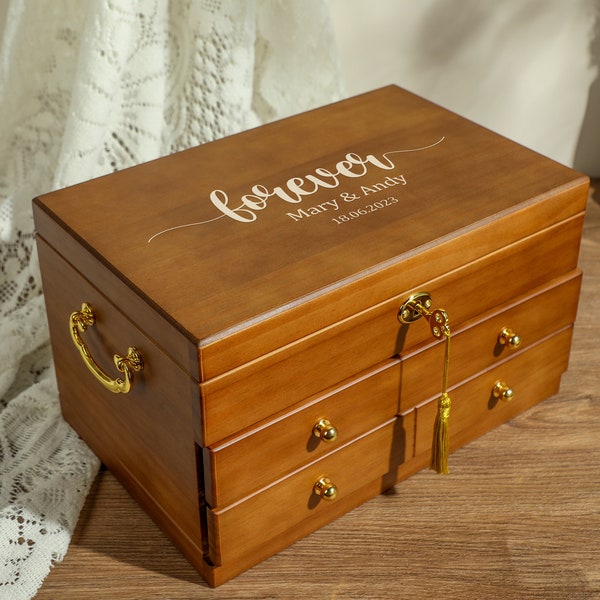 Caja de joyería vintage, caja de joyería grande, caja de joyería de ante, regalo para las mujeres ella, caja de joyería personalizada, regalo de boda, regalo del día de las madres