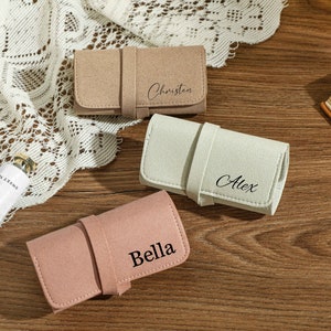 Personalized Jewelry Box, Travel Jewelry Roll, Jewelry Organizer, Suede Jewelry Roll, Bridesmaid Gifts, Jewelry Holder, Personalized Gifts