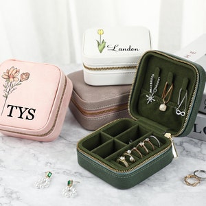Custodia da viaggio per gioielli in pelle, portagioielli personalizzato, regali per la damigella d'onore, regalo per lei, scatola portaoggetti per anelli, portagioie regalo per damigella d'onore
