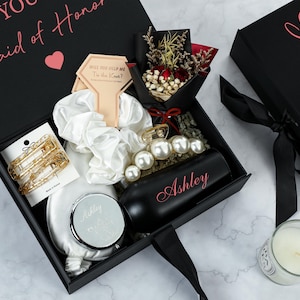 Personalized Bridesmaid Gift Set, Custom Anniversary Gift Box, Wedding Gift Box, Black Will you be my Bridesmaid Proposal Gift Box