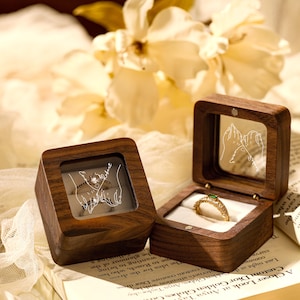 Gepersonaliseerde houten ringdoos, houten ringdoos met glazen deksel, ringdoosvoorstel, huwelijksaanzoek, ringdragerdoos, walnootringdoos