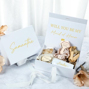 Personalized Bridesmaid Gift Set, Custom Anniversary Gift Box, Wedding Gift Box, White Will you be my Bridesmaid Proposal Gift Box image 7