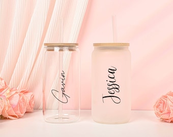 Personalized Glass Tumbler, Bridesmaid Tumbler, Bachelorette Party, Wedding Party Water Glass Gifts, Frosted Glass Tumbler, Party Favor