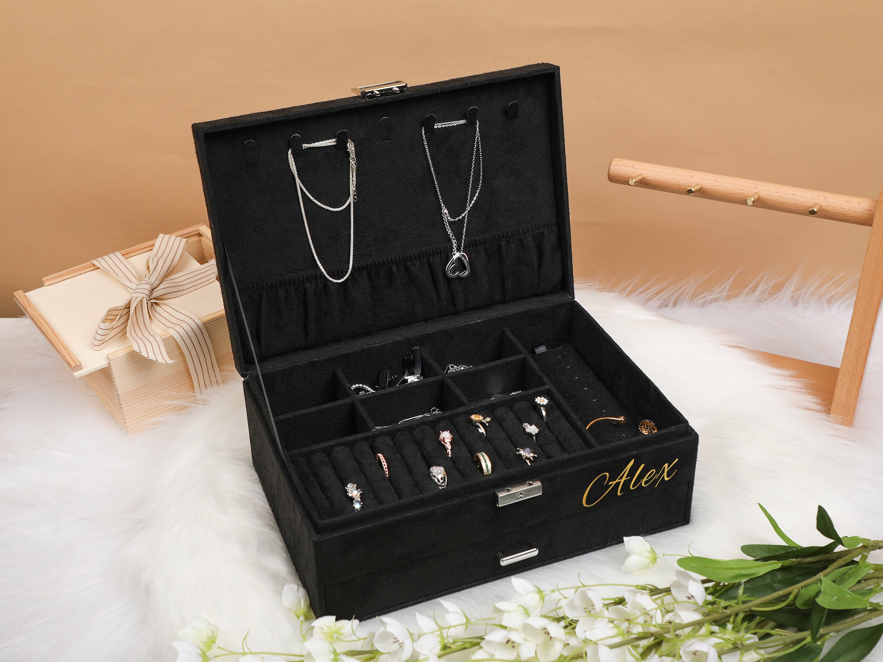 Personalized Jewelry Box, Travel Jewelry Case, Bridesmaid Box,Necklace Ring Storage Box, Jewelry Organizer, Wedding Monogram, Jewelry Holder