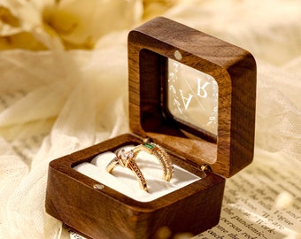 Personalized Wood Ring Box, Wooden Ring Box with Glass Lid, Ring Box Proposal, Wedding Proposal, Ring Bearer Box, Walnut Ring Box