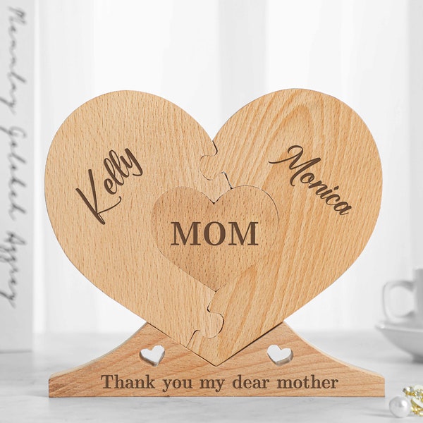 Custom Mothers Day Puzzle Sign, Mom Wooden Puzzle Pieces, Personalized Gifts for Mom from Kids, Mothers Day Gift for Mom and Grandma, Unique