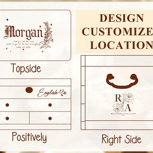 May include: A design concept with text that reads "Morgan" and "June 23 2025" on the top side. The design also includes the words "DESIGN CUSTOMIZED LOCATION". The bottom side says "Positively" and "Right Side".