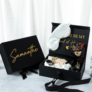 Personalized Bridesmaid Gift Set, Custom Anniversary Gift Box, Wedding Gift Box, Black Will you be my Bridesmaid Proposal Gift Box