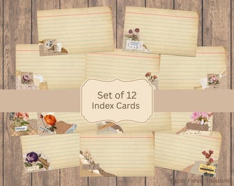 Vintage Floral Index Cards • 4 Page Printable Junk Journal Kit • Lined Cards • Digital Download