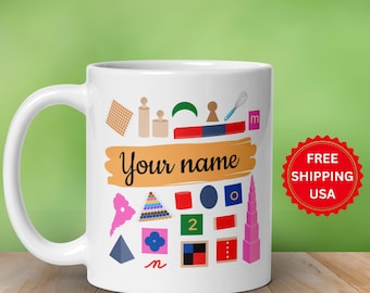 Aangepaste gepersonaliseerde montessorimaterialen koffiemok theekop | Montessorileraar waardering cadeau cadeau |  Montessori moeder cadeau