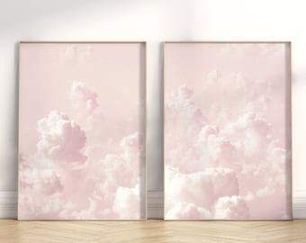Blush Pink Wall Art, Clouds Photography, Set of 2 Posters