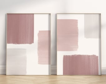 Mauve Wall Art, Set of Two Wall Art, Blush Pink Wall Art, Brush Stroke Art, Minimal Wall Art Set, Abstract Art, Contemporary
