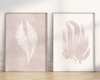 Set of Two Wall Art, Fern Silhouette, Blush Pink Wall Art, Botanical Prints, Mauve Wall Art