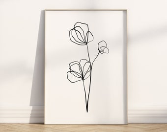 Minimalist Line Art Wildflower Print Wall Art