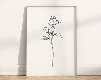 Botanical Line Art Rose Print
