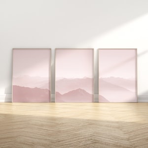 3 Piece Wall Art, Blush Pink Prints, Mountains Wall Art, Girly Wall Art, Triptych Wall Art, Mauve Wall Art, Landscape Photography