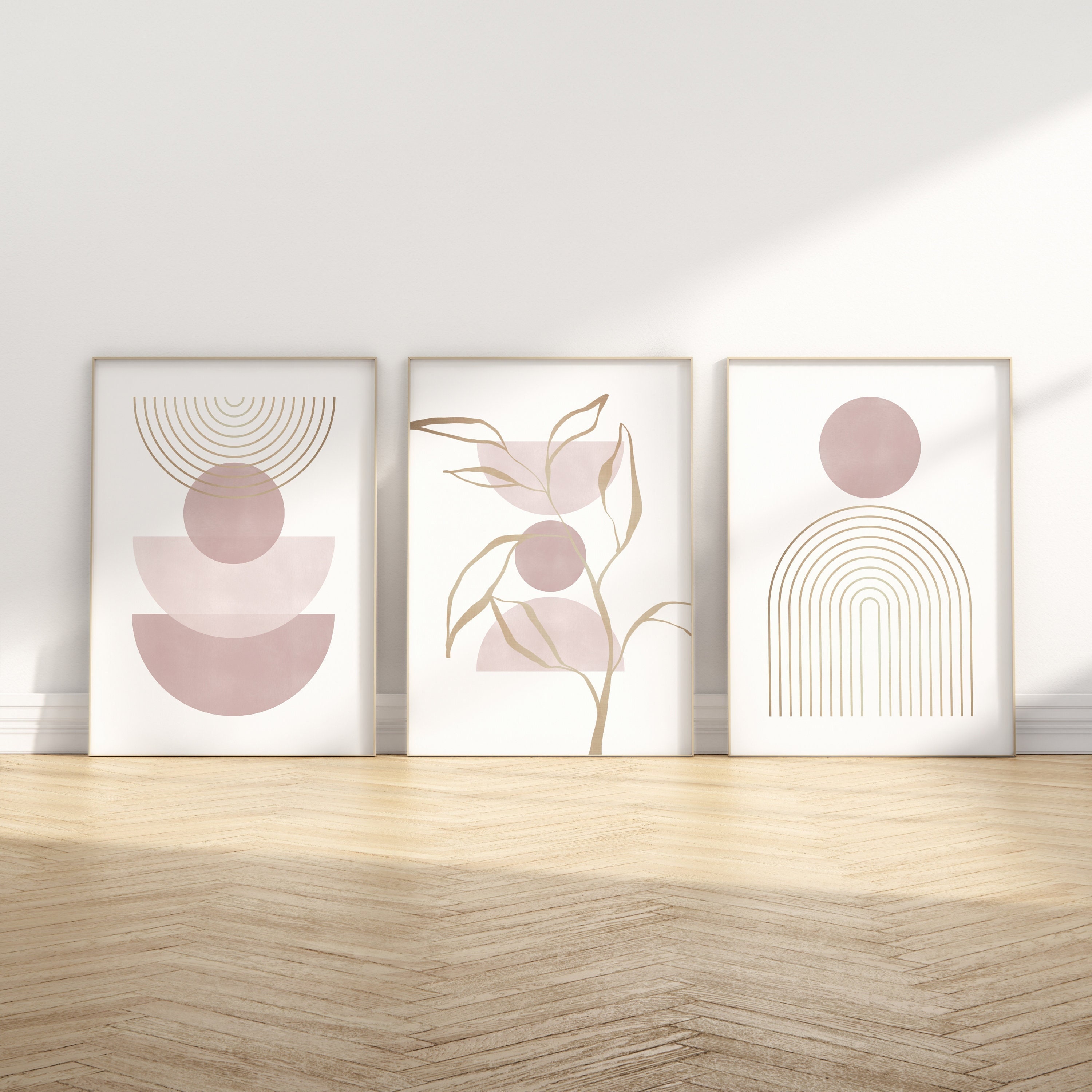 Blush and Gold Wall Art Boho Wall Art Set Blush Pink Wall Etsy