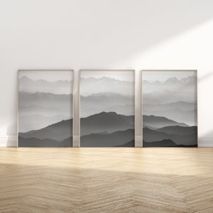 Triptych Wall Art / Minimal Wall Art Set / Simplistic Wall Art / Mountain Photo