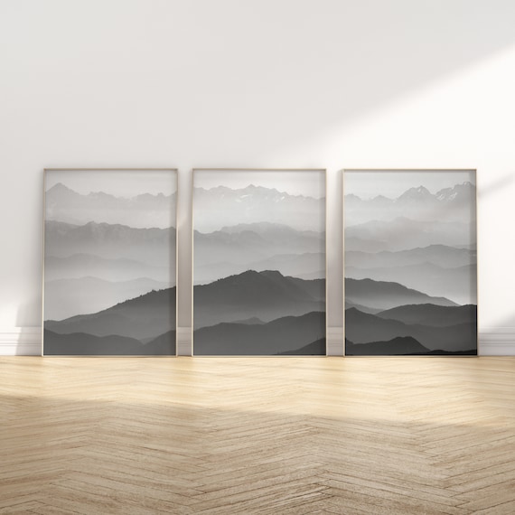 Triptych Wall Art / Minimal Wall Art Set / Simplistic Wall Art / Mountain Photo