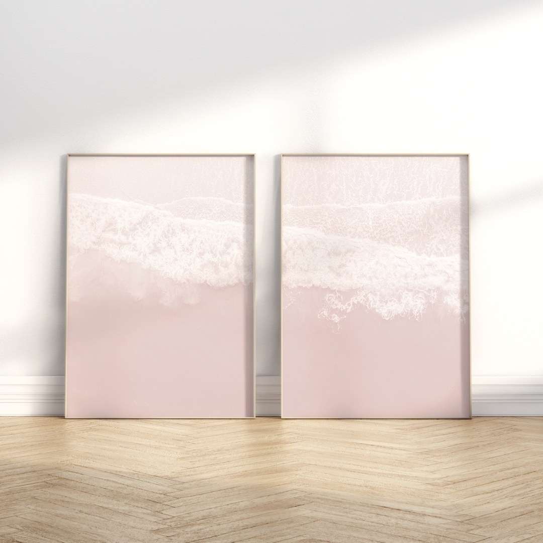 Blush Pink Wall Art, Beach Wall Art, 2 Piece Prints, Ocean Photography