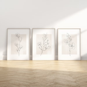 Botanical Print Set, Set of 3 Wall Art, Botany Art, Neutral Prints,