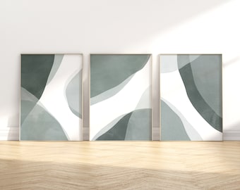 Emerald Green Wall Art, Set of 3 Wall Art, Abstract Art Prints, Sage Green Decor, Bedroom Wall Art, Minimal Wall Art Set