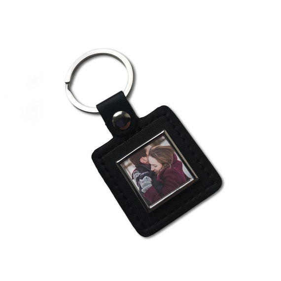 Photo Keyring Personalised Square Metal Leather Keyring