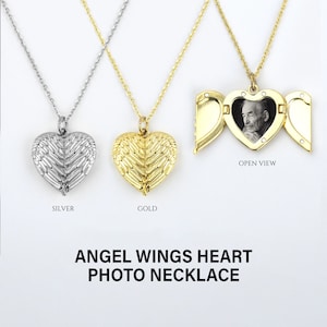 Silver and Gold Heart Photo Lockets With Wings, Gifts for mum, Picture Necklace, Necklace With Picture, Personalised Photo Necklace
