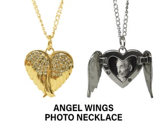 Silver Heart Photo Lockets With Wings, Photo Necklace, Picture Necklace, Necklace With Picture, Personalised Photo Necklace