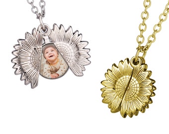 Personalised Sunflower Photo Locket, Photo Necklace, Mother Daughter, Necklace With Picture, Gift for Mum, In Memory of