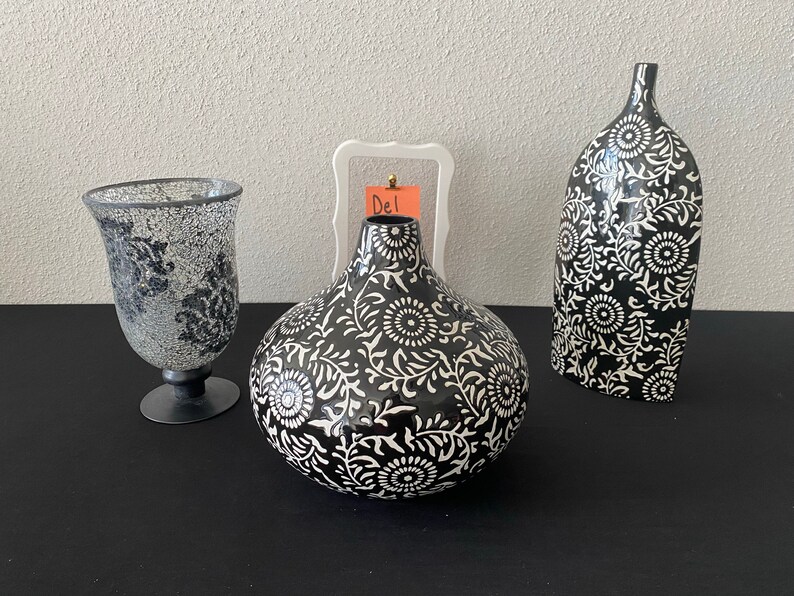 Black & White Vase Set 3 Piece Etsy