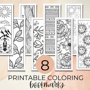 8 signets à colorier | Signets à colorier imprimables Boho | Signets floraux à colorier imprimables | Marque-pages à colorier pour adultes