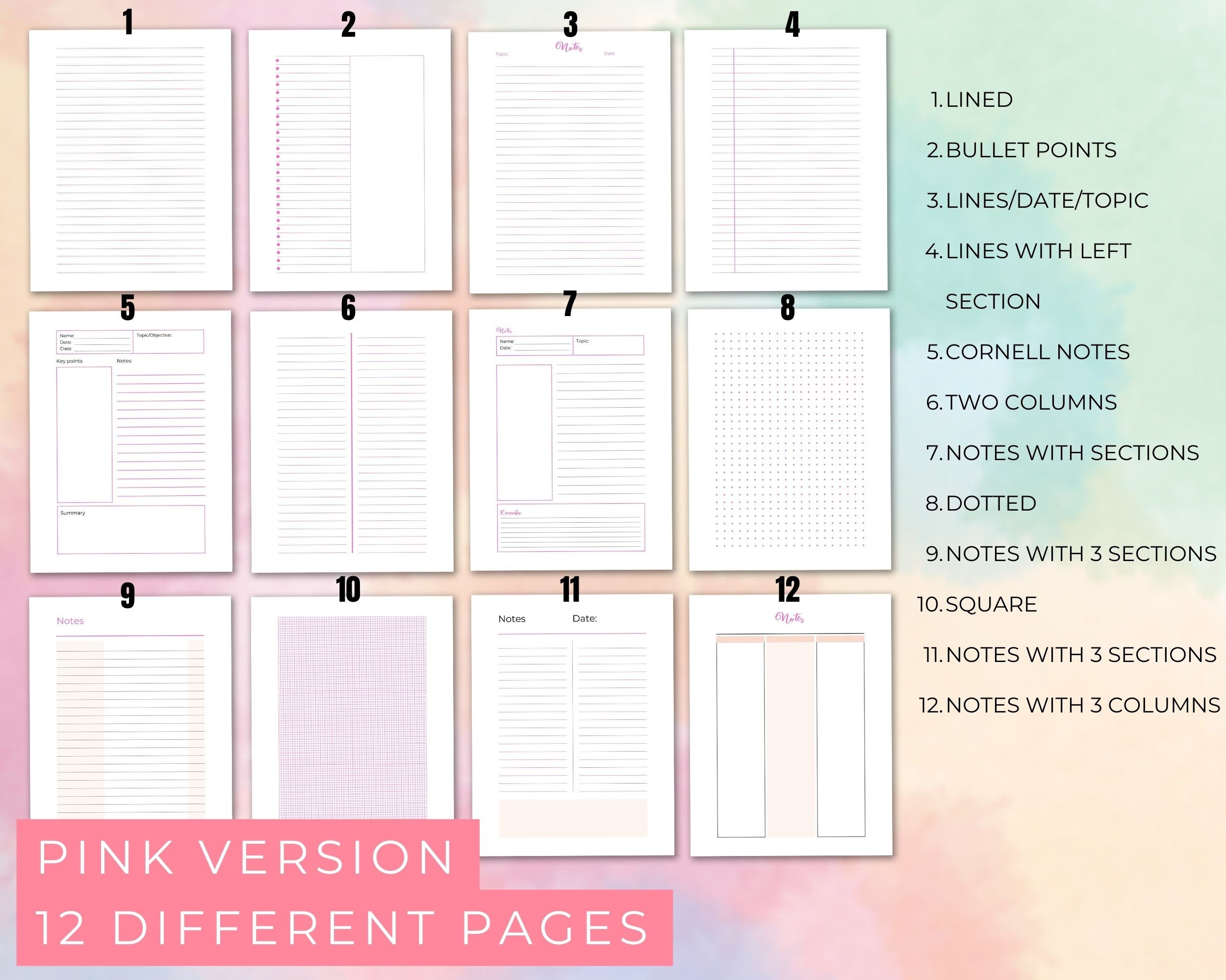 Note Taking Templates Printable | Printable Notepad | College Note ...